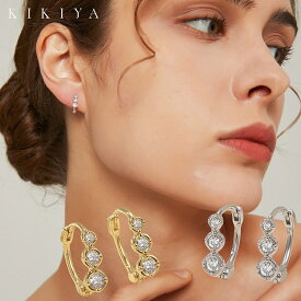 【POINT UP★最大50%OFF】 ピアス 三粒 ストーン フープピアス ミニピアス レディース シンプル シルバー ゴールド ニッケルフリー アクセサリー 金属アレルギー 対応 ピアス k18 仕上 母の日 ホワイトデー クリスマス 誕生日プレゼント レディース