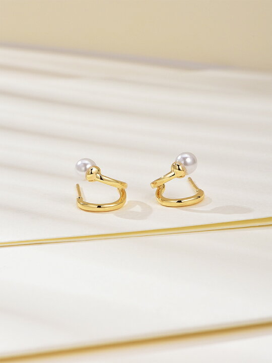 楽天市場】ピアス C型 ニ連 パールピアス フープピアス レディース  