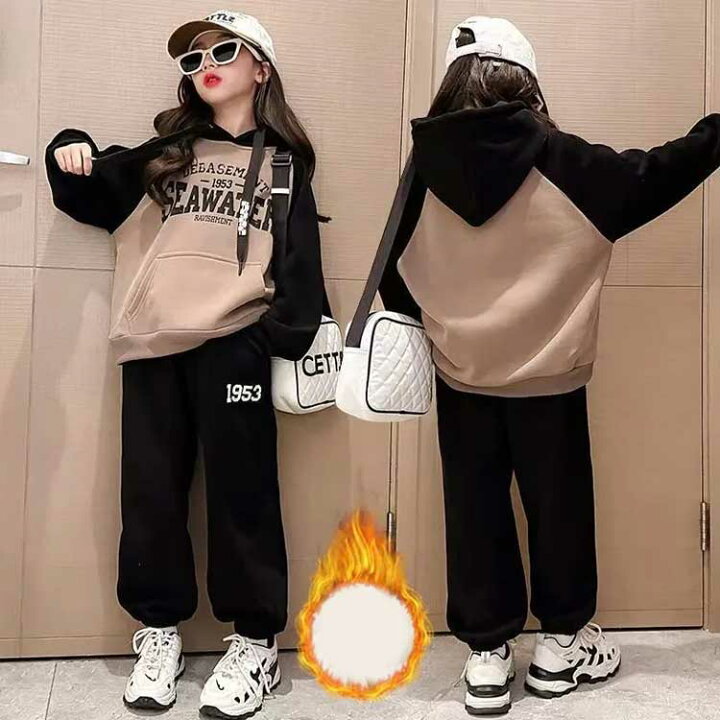キッズ 女の子 パンツ 一体型裏起毛 厚手 保温 ストレート ゆったり