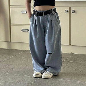 【P5!3580円→実質3401円 10/27まで】デニム パンツ キッズ ベルト付き 子供服 女の子 おしゃれ 韓国子ども服 ジュニア ジーンズ ワイドパンツ ストレート 春 夏 衣装 ストレッチ ボトムス 可愛