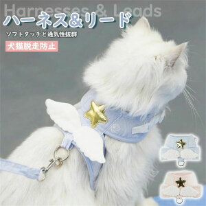 【P5!2580円→実質2451円 10/27まで】ハーネス リード セット 猫 犬 可愛い 胴輪 小型犬 着脱簡単 引っ張り防止 天使 リード付き 子犬 超小型犬 お散歩 お出かけ 抜けない ウェアハーネス マジッ