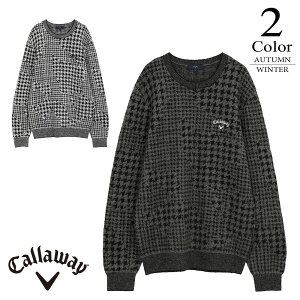 キャロウェイ ゴルフウェア 千鳥ジャカードクルーネックニット c25218106 【M/L/LL寸:メンズ】Callaway キャロウエイ ゴルフウエア セーター メンズ【2025秋冬】【メール便】