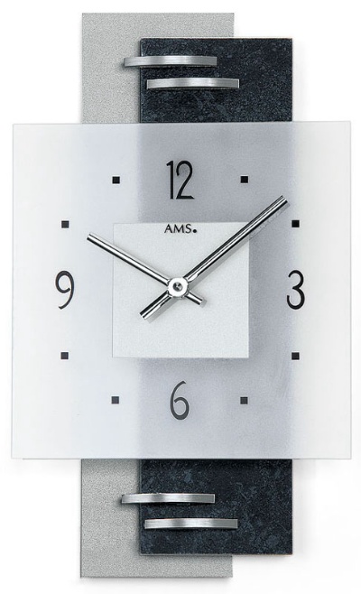 クォーツ式掛け時計 【AMS】【ドイツ製】【アームス】スクエアデザイン ツートンカラー お祝い】【父の日】【クリスマス】 ams9245[送料無料]【成人式 ガラス・アルミコンビ 掛け時計