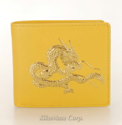 【和風】【和柄】【風水】【金箔】【日本製】【財布】牛革製皇帝龍22K小銭入れ付き二つ折り財布イエローtk-003-02y【さいふ】【札入れ】【紳士小物】【RCP】