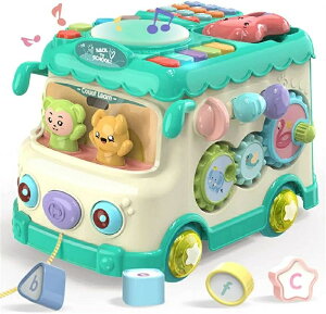 車のおもちゃ ミュージカルバスタブ 多機能 子供 赤ちゃんのおもちゃ ブロック/形状セットボックス 幼児 教育玩具 早期開発 指先トレーニング 音楽玩具 男の子 女の子 誕生日プレゼント ク