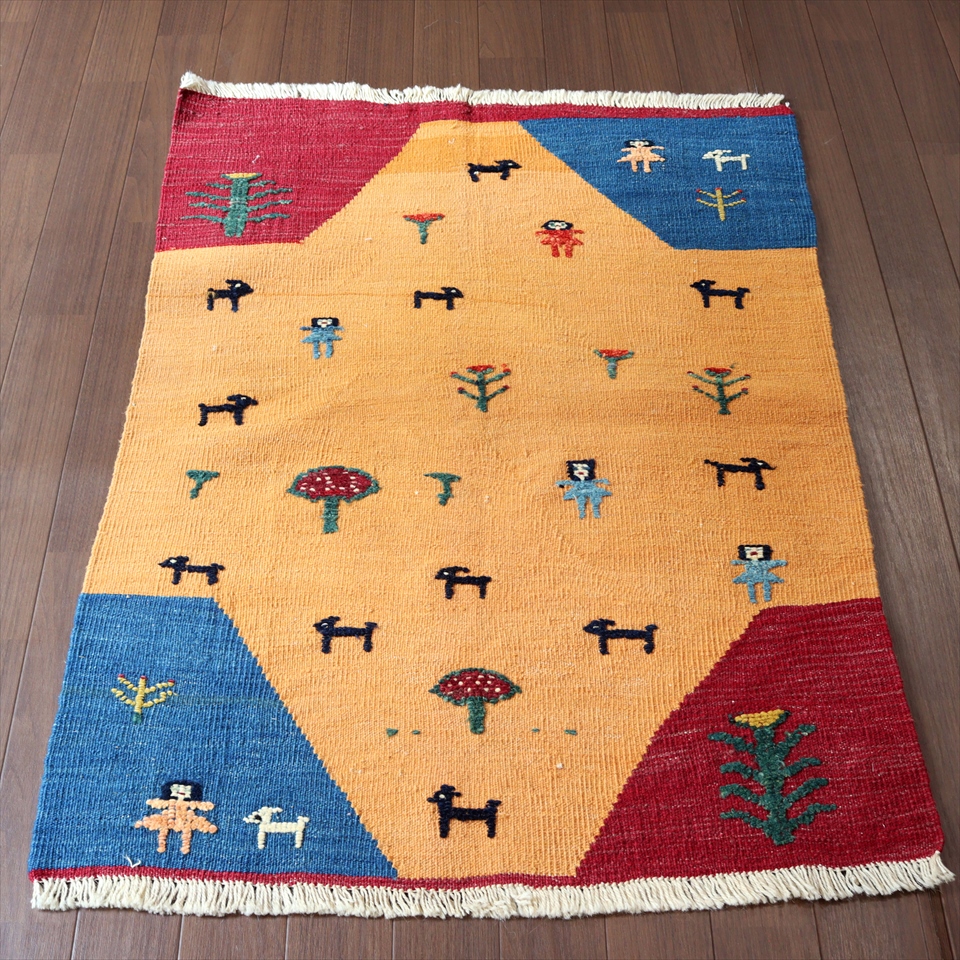 【楽天市場】ギャッベキリム 遊牧民の織る風景のラグ110×82cm黒