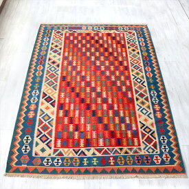 キリム・カシュカイ族の手織りキリム234×157cm小さなクシのモチーフ
