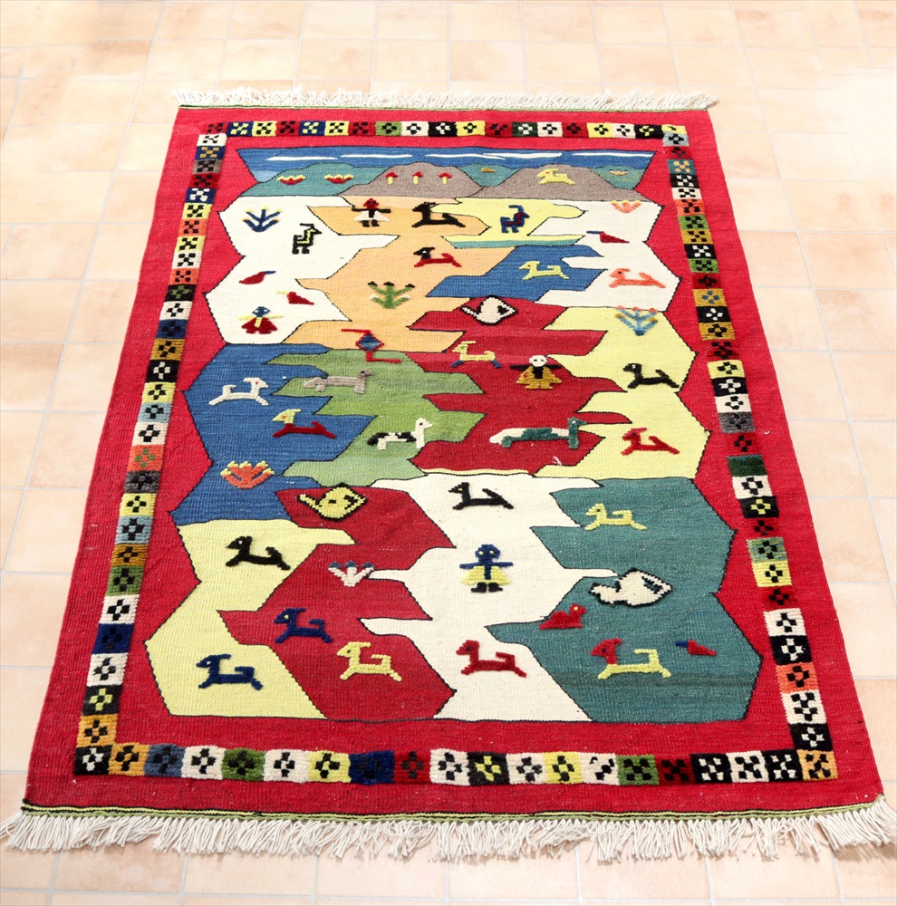 【楽天市場】ギャッベキリム 遊牧民の織る風景のラグ145×103cm