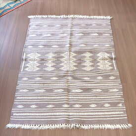 チュニジア 手織りキリム140×102cmグレー×ナチュラル