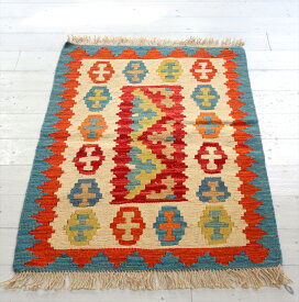 カシュカイ族の手織りキリム94×66cm発色のよいカラフルモチーフ