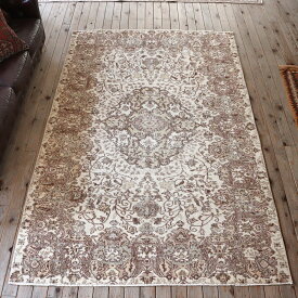 ヴィンテージ・オーバーダイドラグ274×169cmアイボリーOrverdyed vintage rug, Turkish carpet トルコ絨毯・手織り　オールドカーペット