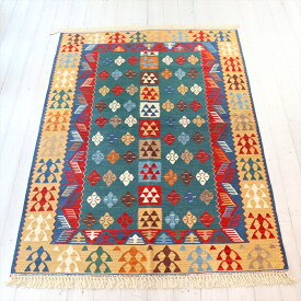 トルコの手織りキリム　ウシャク173×122cm幾何学模様と小花のモチーフ