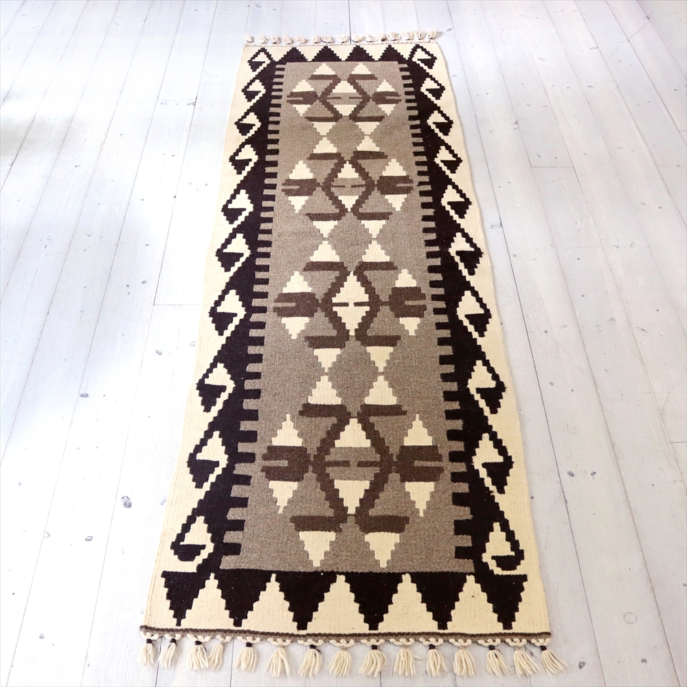 トルコの手織りキリム カイセリ194×63cm狼の足跡-