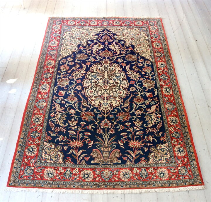 楽天市場】ペルシャ絨毯 クム産手織りウールラグ218×140cm リビング  