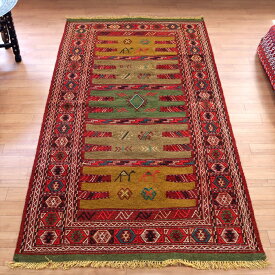 グチャン イランの手織りキリム187×100cmラクダと幾何学模様