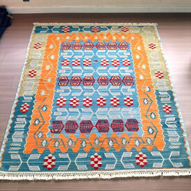 細かな織りの手織りキリム カイセリ173×131cm麦の穂と小花のモチーフ