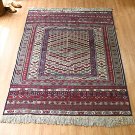 手織りキリム　スマック織り　緻密な幾何学モチーフ176×126cmアフガンキリム