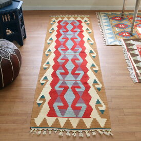 トルコの手織りキリム カイセリ202×63cmレッド&ブラウン