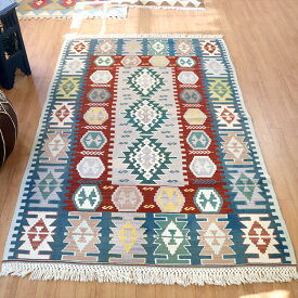 手織りキリム トルコ182×116cm3つのドラゴンと麦の穂