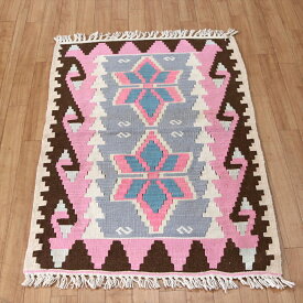 やわらかな織りのカイセリ産キリム　チェイレキ116×75cmブルー/ピンク