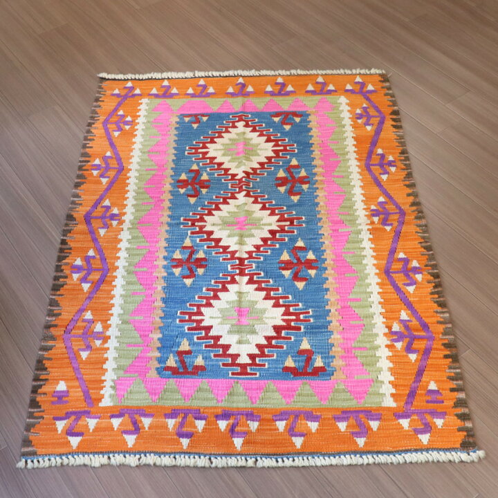 楽天市場】ワンランク上のカイセリキリム162×119cmブルー＆オレンジ 