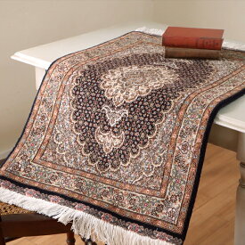 ペルシャ絨毯 タブリーズ産マヒ 玄関マット95×62cmブラック / ベージュ メダリオン・マヒ