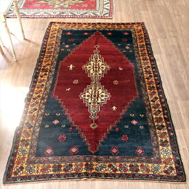 オールドカーペット・ヤヒヤル259×157cm六角メダリオンと2つのダイヤ　トルコ手織り絨毯