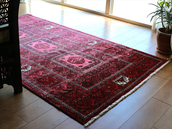 楽天市場】部族絨毯 トライバルラグ211×124cm バルーチ レッド 