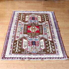 【15%OFFクーポン対象品】トルコ手織り絨毯 Sevan Kazak ユンダア 179×132cm ブラウン＆アイボリー
