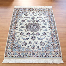 ペルシャ絨毯 ナイン産6L110×78cmホワイト / ベージュ　オーバルメダリオン