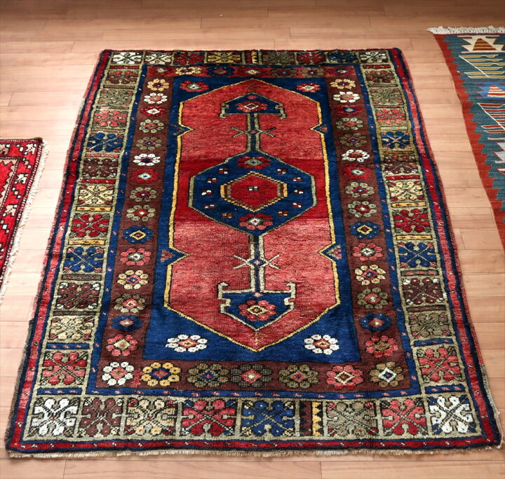 トライバルラグ 144×81cm 手織り 絨毯 カーペット ヴィンテージ ラグ 