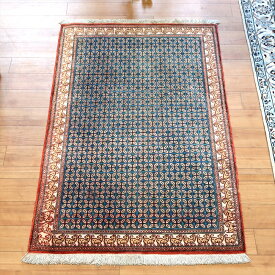 ペルシャ絨毯 クム産90×58cmターコイズ アイボリー