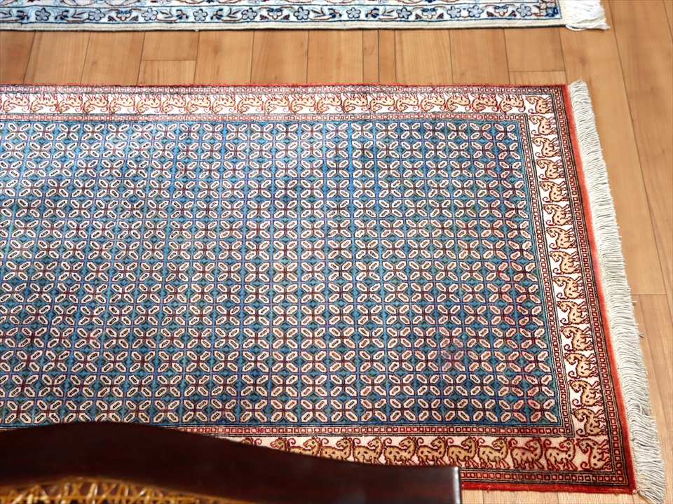 楽天市場】ペルシャ絨毯 クム産90×58cmターコイズ アイボリー : ガラタ