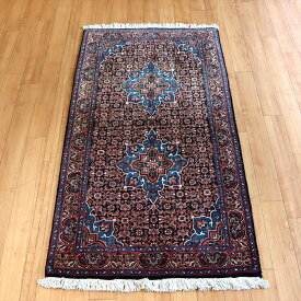 手織り絨毯 ビジャール121×62cmブルーのメダリオン