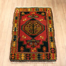 トルコ手織り絨毯 シワス 85×55cm ヤストゥク ヴィンテージ トライバルラグ