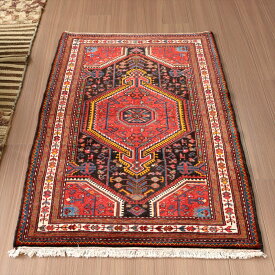 手織り絨毯 ハムセ130×87cm六角形の赤いメダリオン