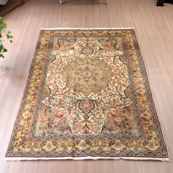 柔らかレッド79×209 淡グリーン メダリオン ロング トルコヴィンテージ 
