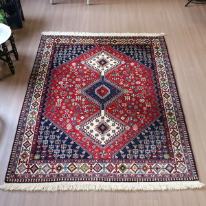 トライバルラグ 部族絨毯 イラン南部ヤラメ Yalameh 194×154cm レッド&ネイビー