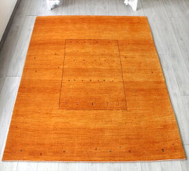 ギャッベ・バナフシェ/ワンランク上の織り　リビングサイズ216×167cmオレンジ　スクエアデザイン　植物モチーフ