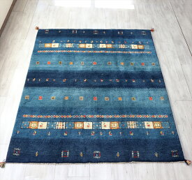 GABBEH ギャッベ　カシュカイ族手織りラグ248x198cm ブルー　カラフルタイル