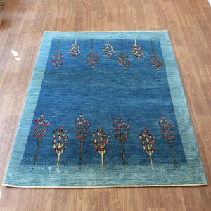 ギャッベ アマレ Gabbeh Amaleh 242×177cm ブルーのツートーン 花咲く木々