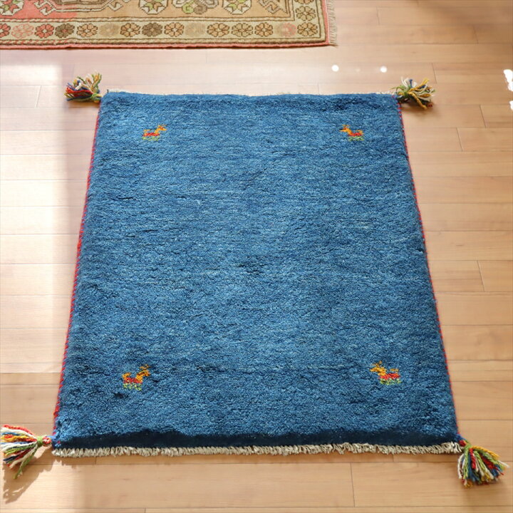 楽天市場】ギャッベ 玄関マット 88×62cm ブルー シンプル : ガラタ 