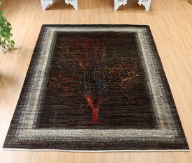 手織り ギャッベ ダークブラウン 201×166cm 枝葉を伸ばす生命の樹 ノウバフト 緻密な織り
