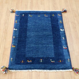 ギャベ　イラン産手織りギャッベ 87×61cm ブルーのツートーン