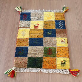 イラン　ギャッベ　手織り　ミニサイズ 61×45cm カラフルなモザイクタイル