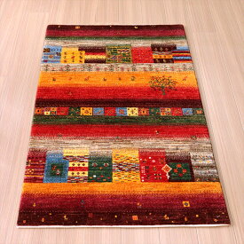 ギャッベ リズバフト　細かな織り 132×86cm レッド＆オレンジ イランの手織りラグ