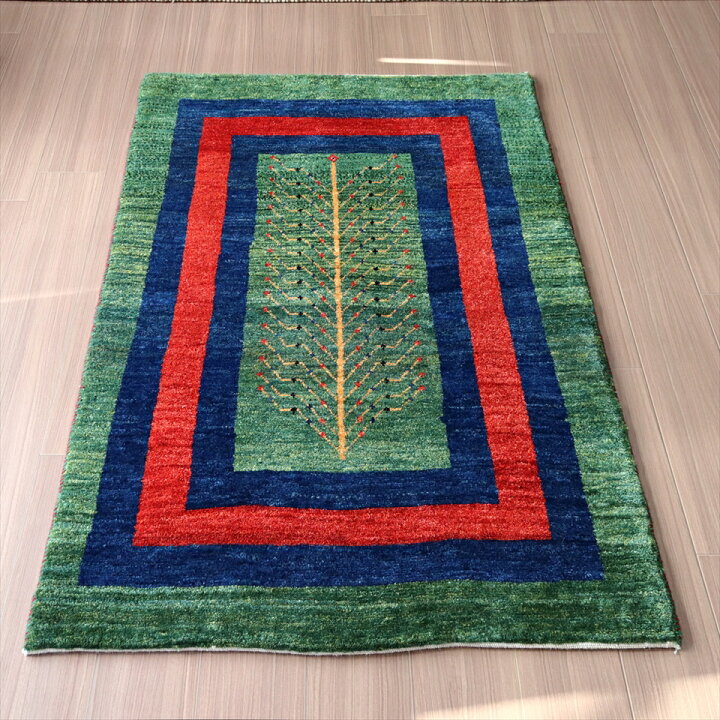 楽天市場】ギャッベ 生命の樹 156×95cm グリーン イランの手織りラグ 