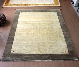 【15%OFFクーポン対象品】ギャッベ カシュカイ族の手織りラグ245×205cmアイボリー＆グレー