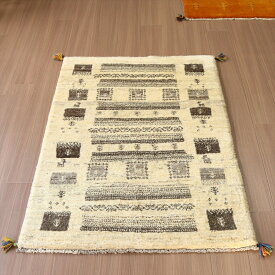 ギャベ ギャッベ イラン産手織り 144×96cm ナチュラルアイボリー　ベージュグレーのモチーフ