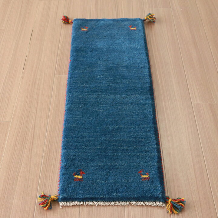 楽天市場】ギャッベ イラン産手織りラグ ミニランナー 115×40cm ブルー 